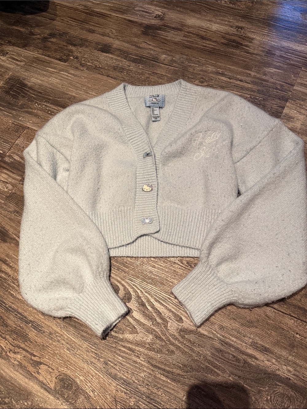 Hello Kitty Cropped Cardigan Sweater - Light Gray